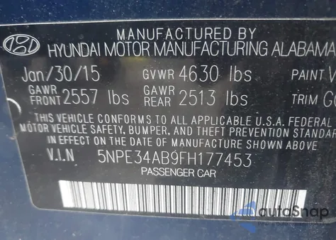 2015 Hyundai Sonata Limited 2.0T из США, поврежденный, VIN 5NPE34AB9FH177453